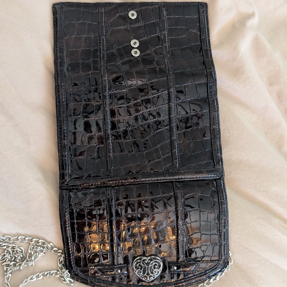 Brighton Shiny Crocodile-Embossed Brown Crossbody Bag - Picture 11 of 13